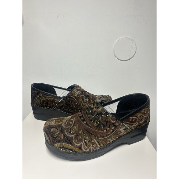 Dansko Paisley Tapestry Brown jewel Clogs size EU 40 US 9 Retro 70s Boho nurse - Picture 14 of 14